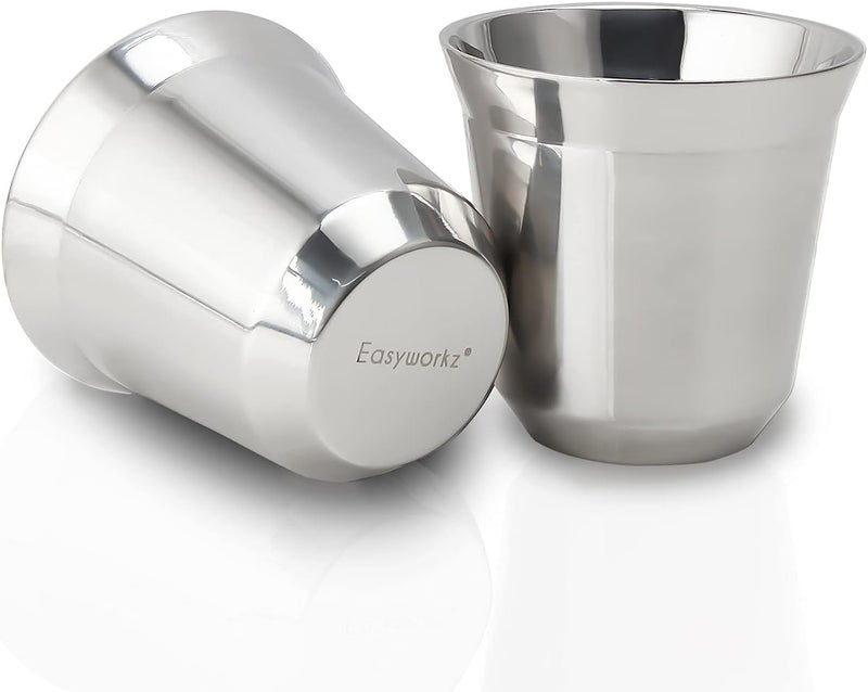 Easyworkz Stainless Steel Espresso Cup 2pcs Set Double Wall Insulated Metal Demitasse Cups 2.5 oz - Image 1